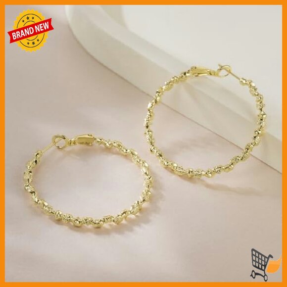 Large 40mm Twisted Hoop Earrings 14K Gold Plated Women\'s Jewelry